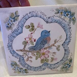 Blue bird signed tile